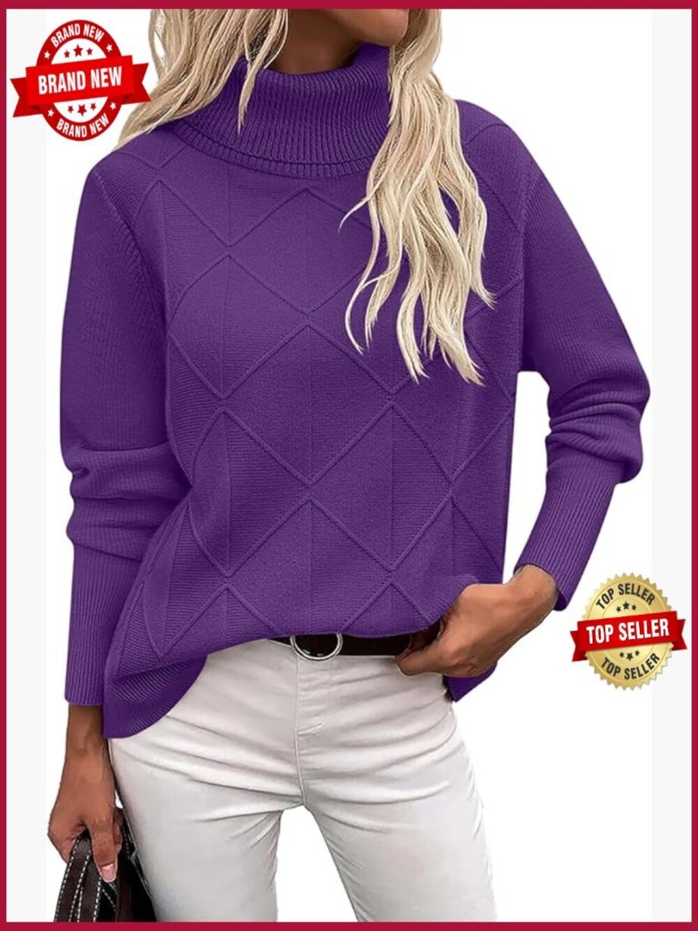 Womens Turtleneck Chunky Knit Pullover Sweater Long Sleeve Fall Winter Top